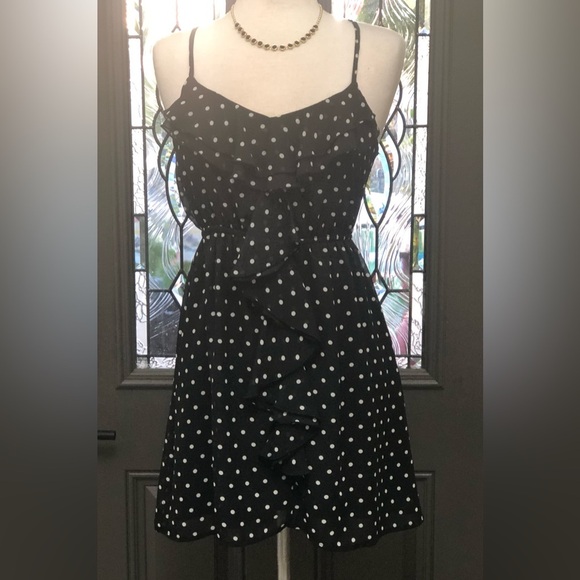 eyelash couture Dresses & Skirts - Eyelash Couture B&W Polka Dot Black Chiffon Mini Dress
